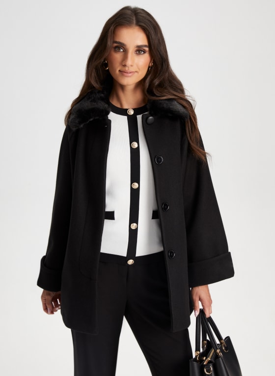 Wide Sleeve Wool Blend Coat