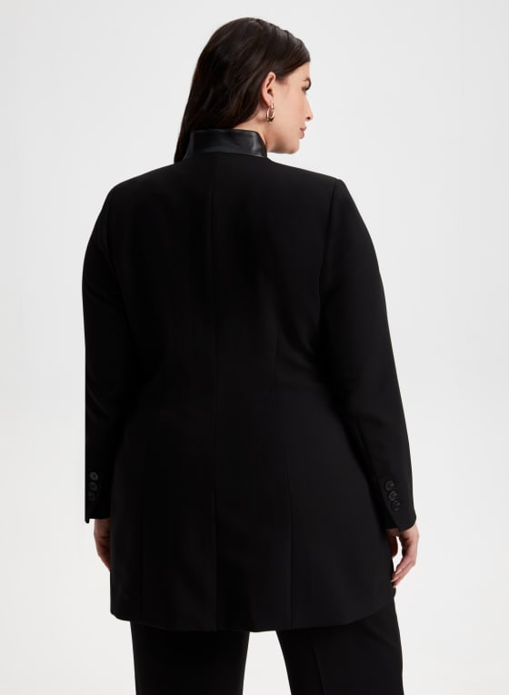 Vegan Leather Detail Redingote Jacket