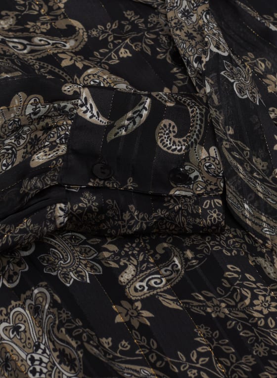 Metallic Tie Neck Blouse