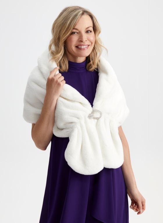 Rhinestone Clip Faux Fur Stole