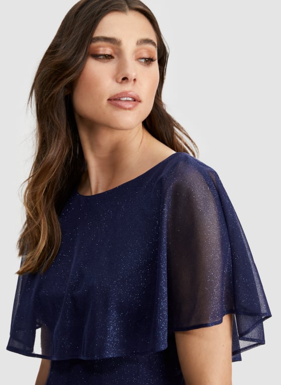Glitter Mesh Capelet Dress