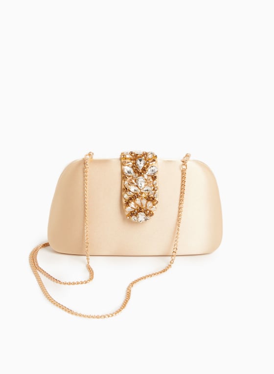 Jeweled Satin Box Clutch