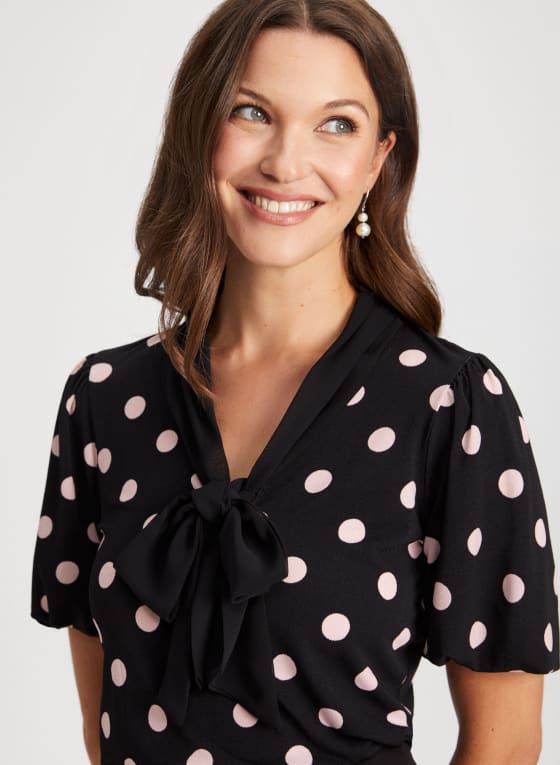 Tie Neck Dot Print Top
