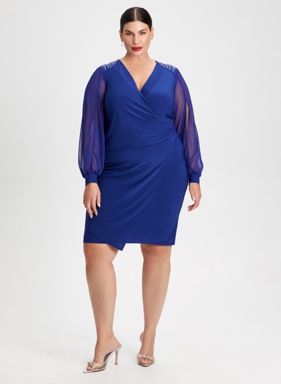 Shoulder Embellished Wrap Style Dress