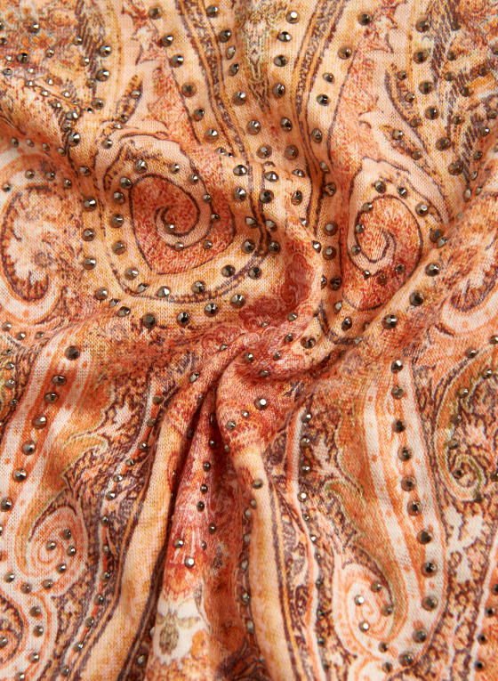 Embellished Paisley Print Burnout Tee