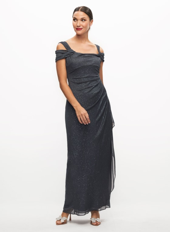 Drape Neck Glitter Dress