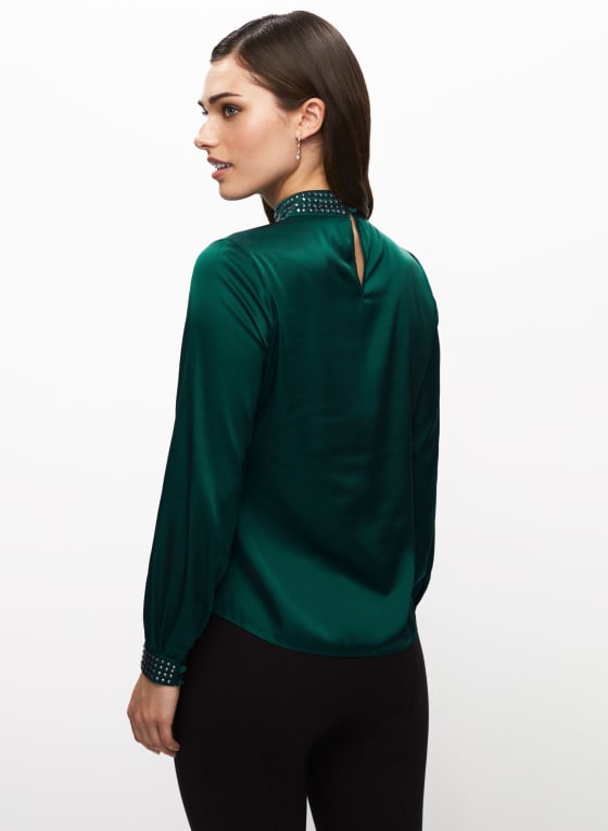 Satin Rhinestone Popover Top