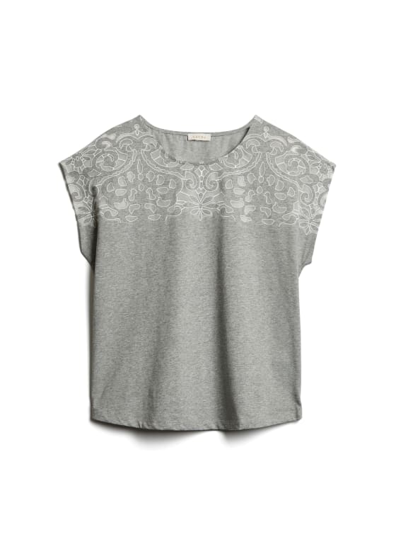 Sheer Detail Cotton Blend Tee
