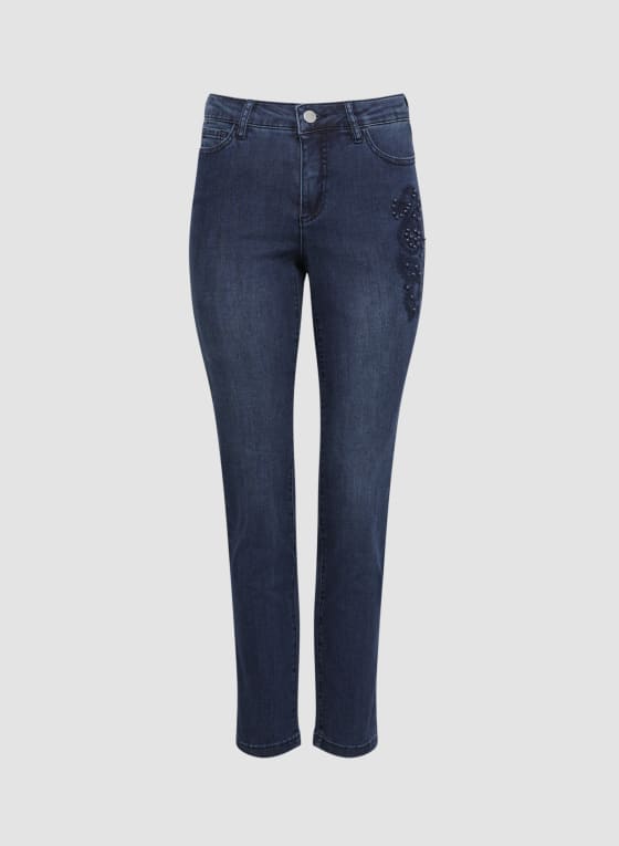 Paisley Appliqué Straight Leg Jeans