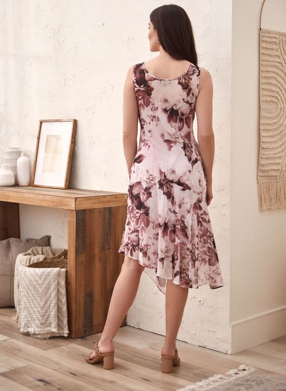 Rose Print Chiffon Midi Dress