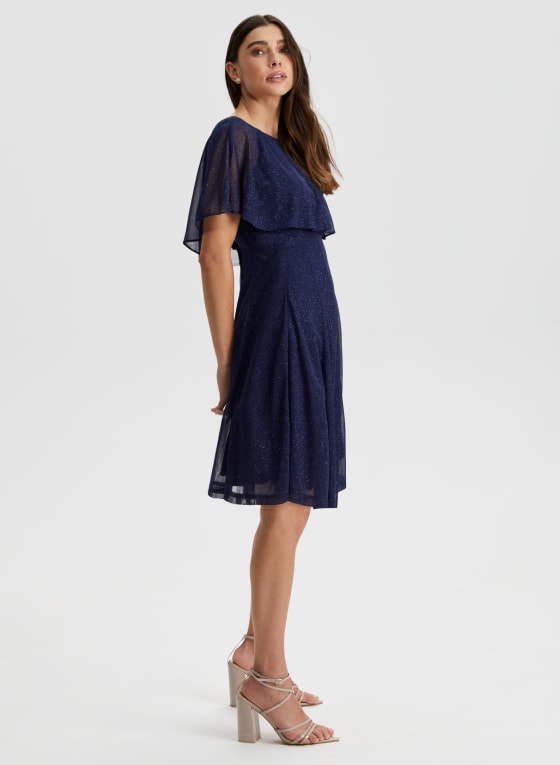 Glitter Mesh Capelet Dress
