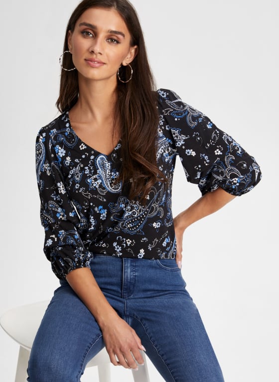 Paisley Print Puff Sleeve Top - Laura