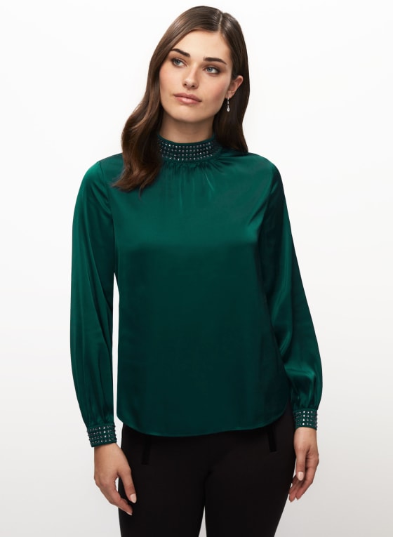 Satin Rhinestone Popover Top
