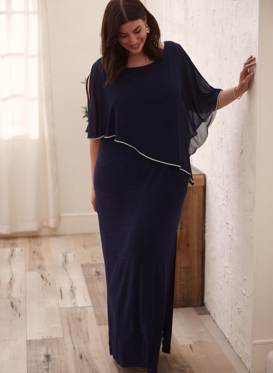 Asymmetric Chiffon Poncho Maxi Dress
