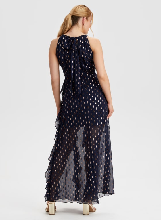 Metallic Foil Ruffle Dress