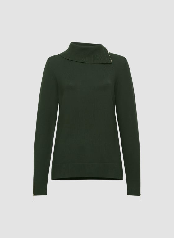 Zippered Split Neck Sweater