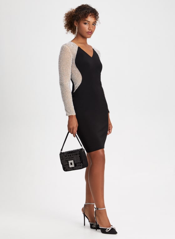 Caviar Bead Long Sleeve Dress