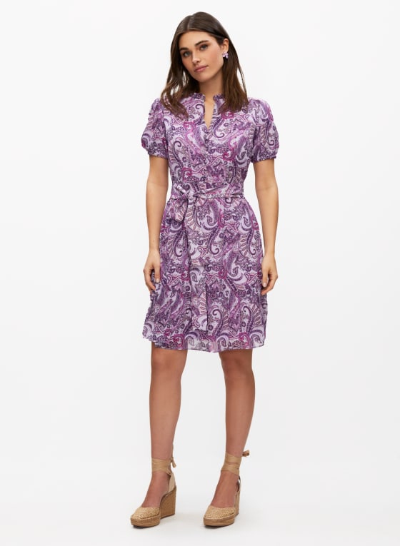 Puff Sleeve Paisley Print Dress