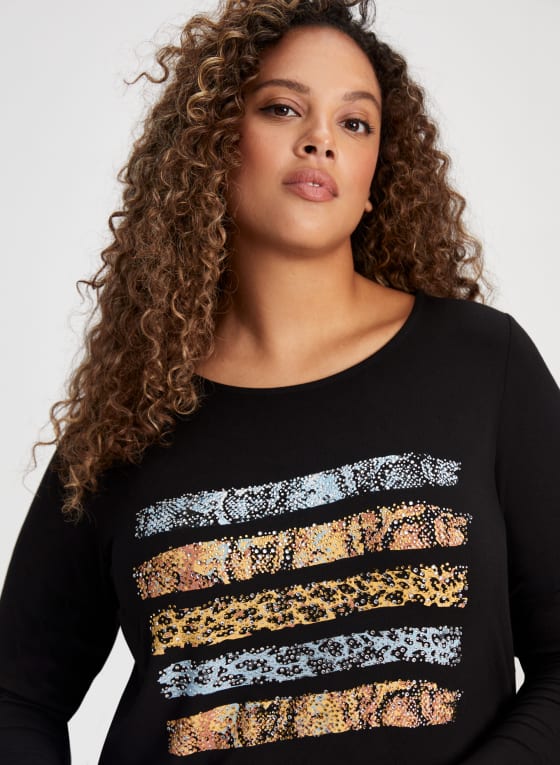 Striped Animal Motif Tee