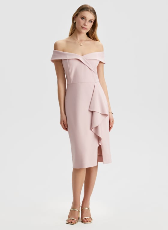 Bardot Neck Ruffle Detail Dress
