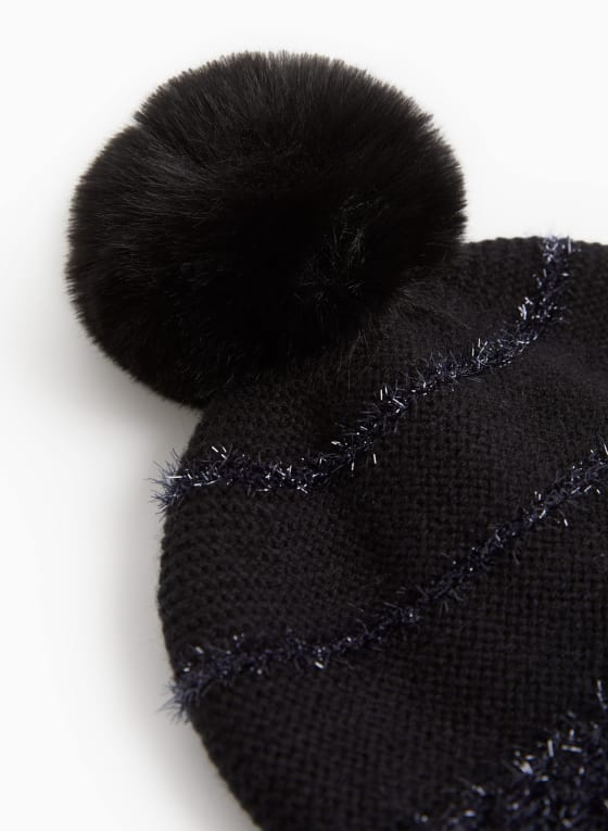 Metallic Detail Pompom Hat