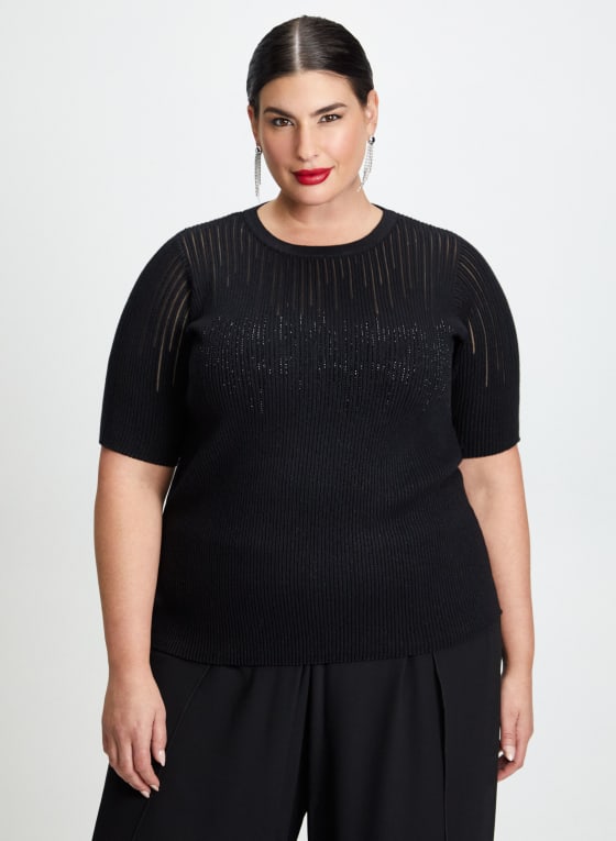 Linear Rhinestone Motif Sweater