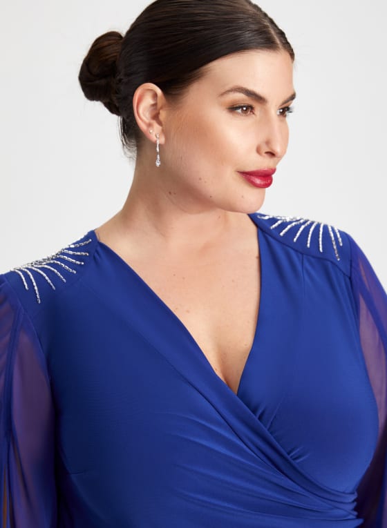 Shoulder Embellished Wrap Style Dress