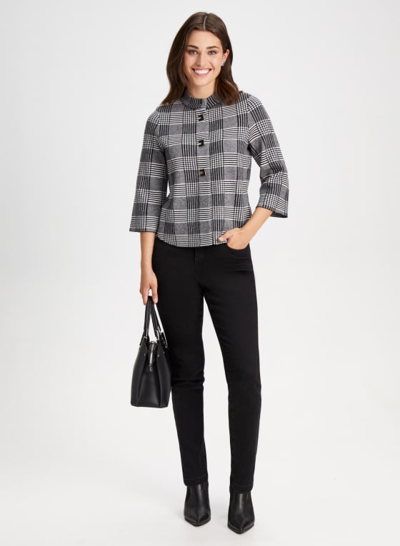 Plaid Mock Neck Cardigan