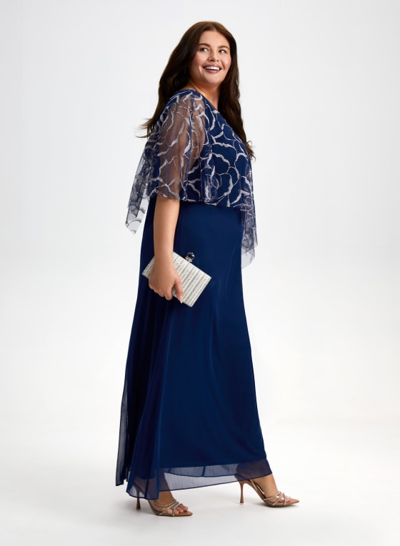 Floral Detail Asymmetric Poncho Dress