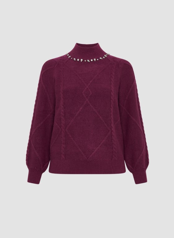 Argyle Rhinestone Detail Sweater
