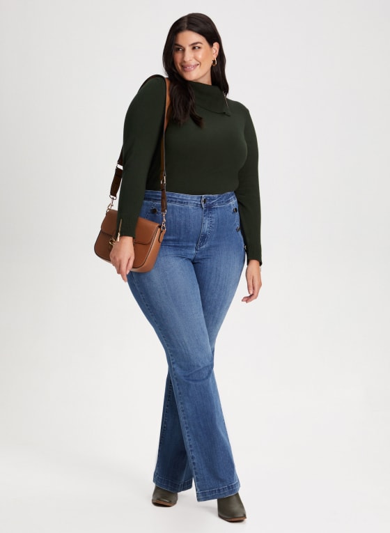 Zipper Detail Split Turtleneck Sweater