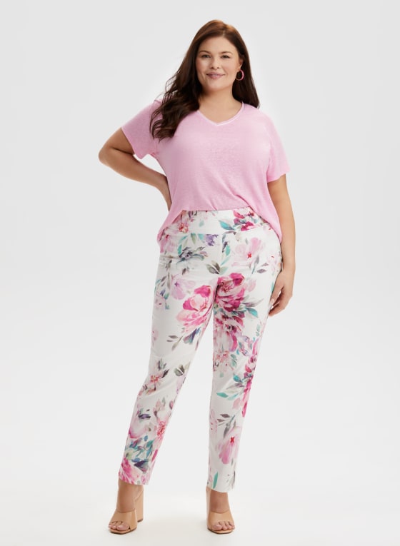 Floral Print Pull-On Pants