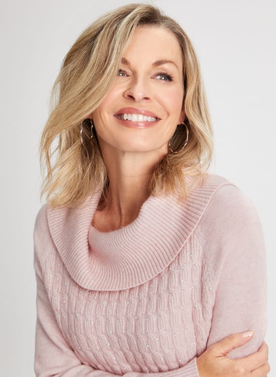 Pearl Embellished Cowl Neck Sweater