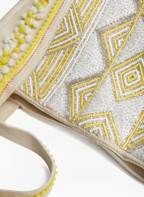 Pompom Trim Canvas Tote