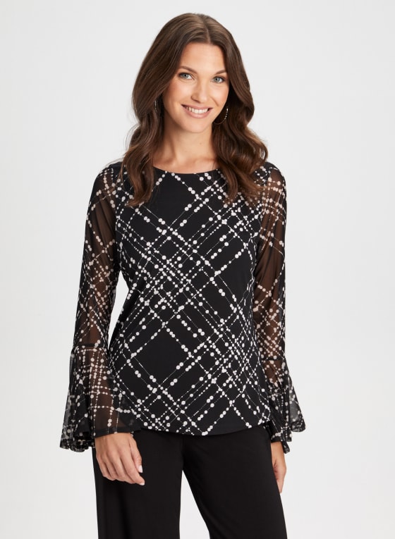 Geometric Print Flare Sleeve Top