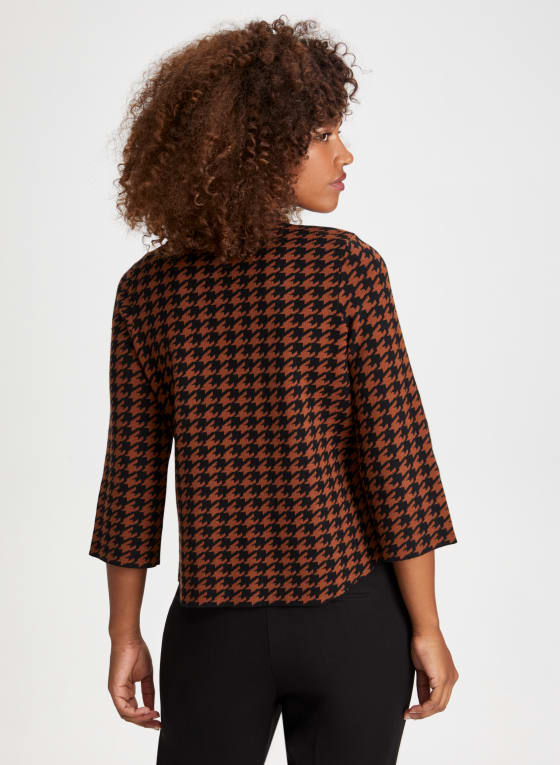 Houndstooth Mock Neck Cardigan
