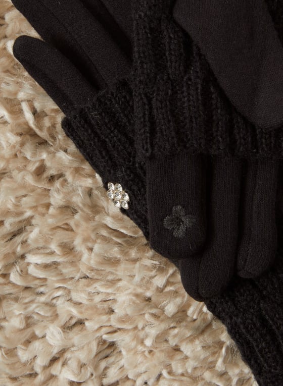 Stone Detail Knit Gloves