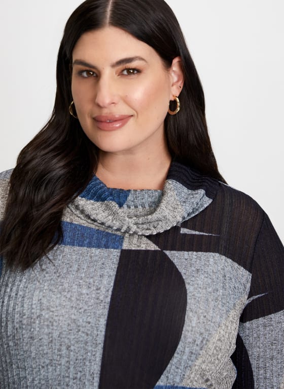 Cowl Neck Geometric Print Top