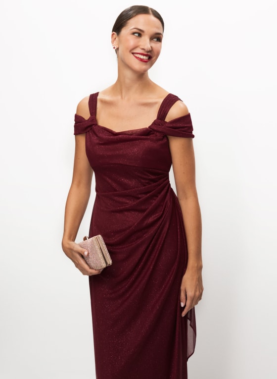 Drape Neck Glitter Dress