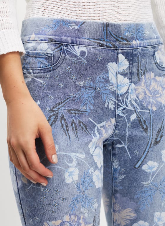 Pull-On Floral Print Denim Capris