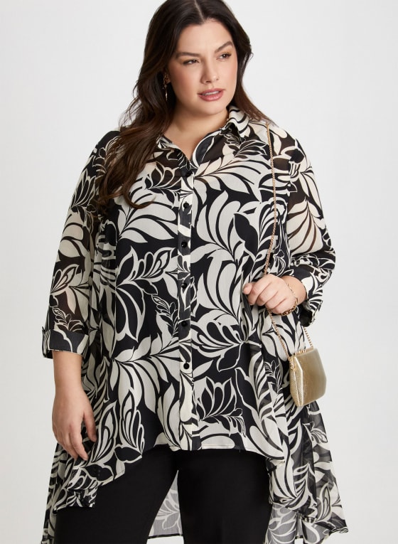 Asymmetric Leaf Print Blouse