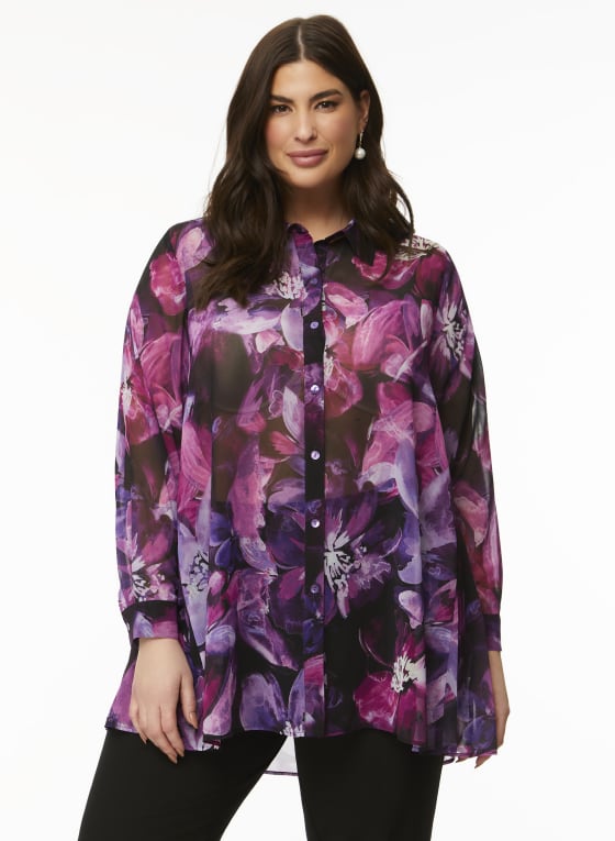 Floral Print Button-Up Blouse