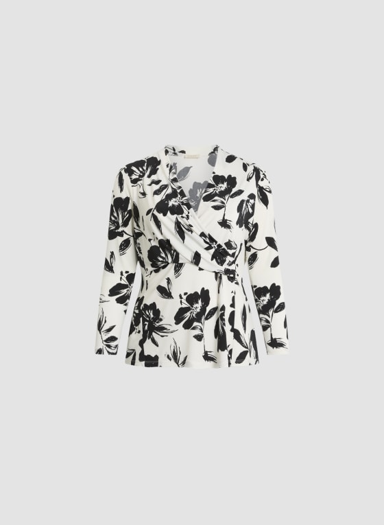 Wrap-Style Floral Motif Top