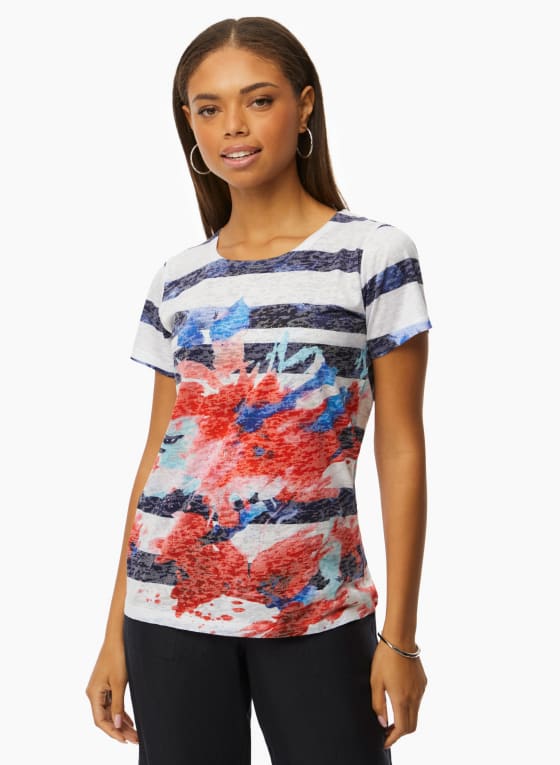 Stripe & Floral Print Tee