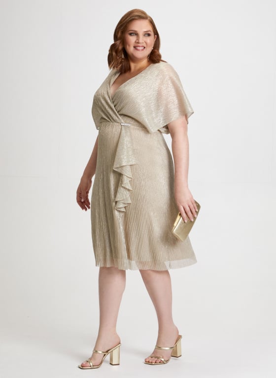 Brooch Detail Metallic Dress