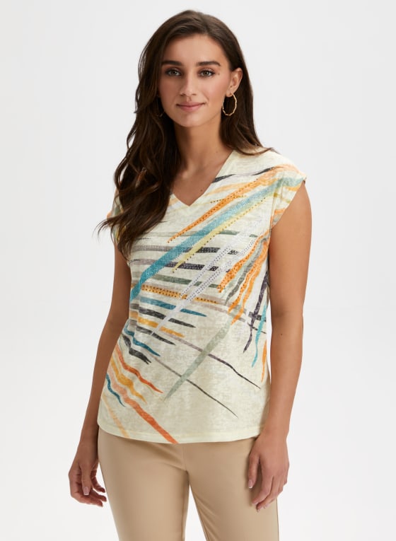 Embellished Geometric Print Burnout Tee