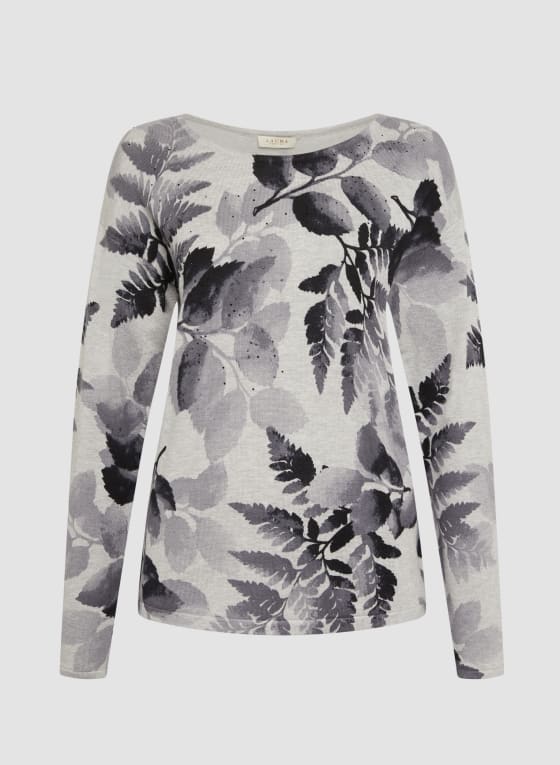 Long Sleeve Leaf Print Top