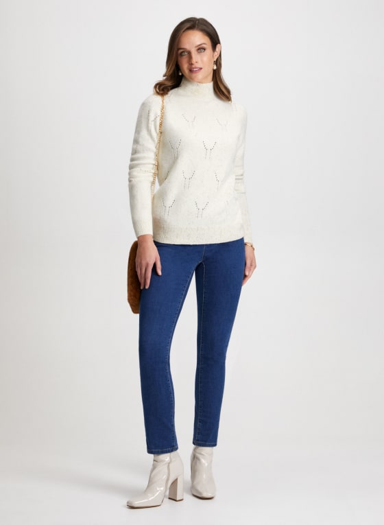 Mock Neck Pointelle Detail Sweater