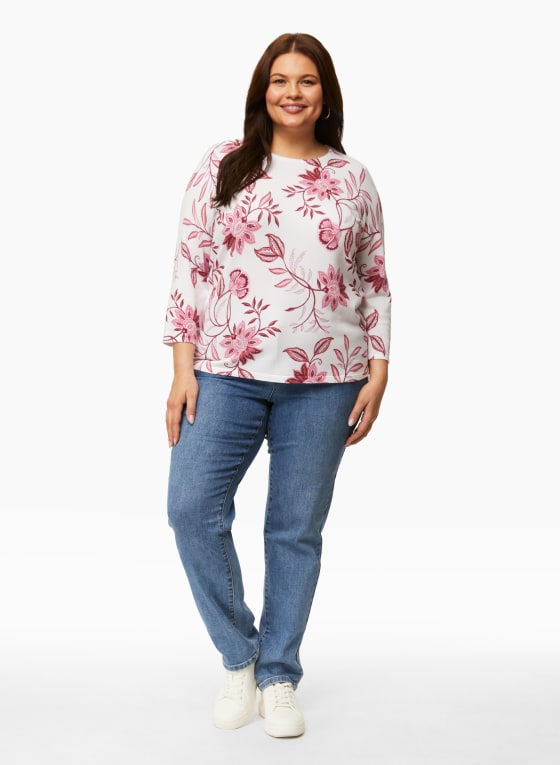 Boat Neck Floral Motif Sweater