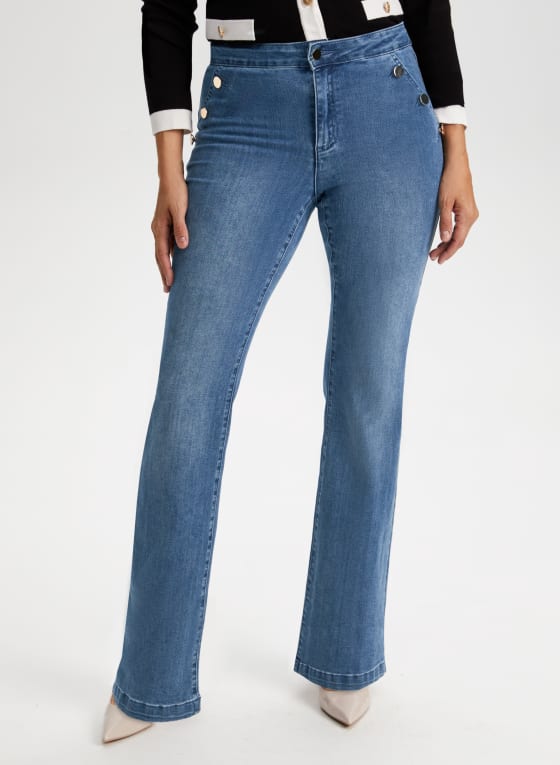 Button Detail Bootcut Jeans
